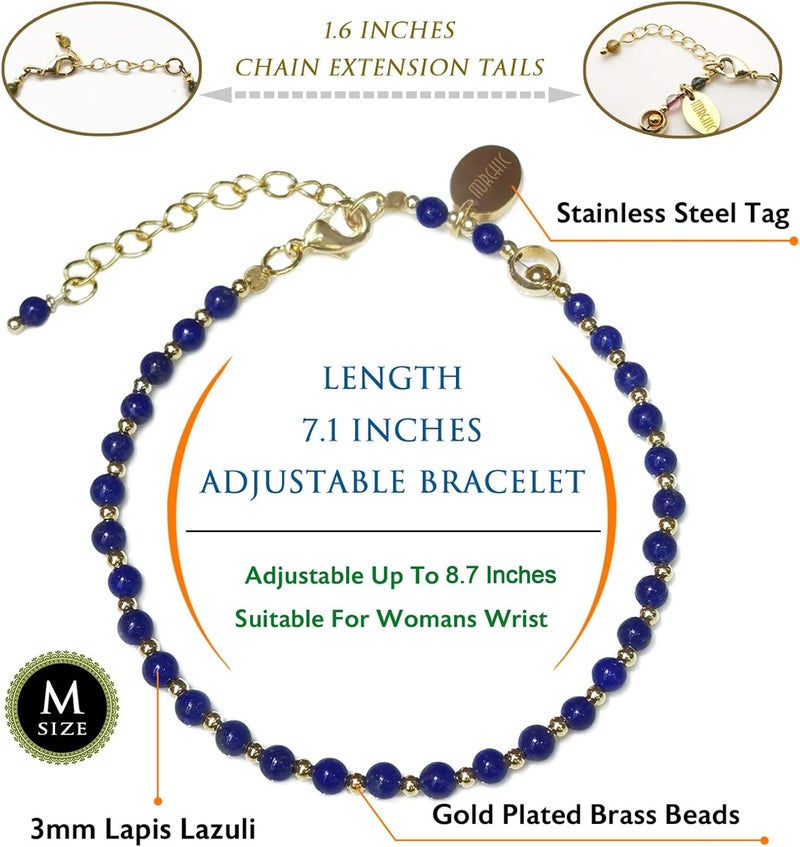 Morchic 3mm Tiny Beads Natural Gemstone Bracelet for Women, Adjustable 7.1" Energy Gem Charm Jewelry, Dainty Handmade Birthday Gift - Image 2